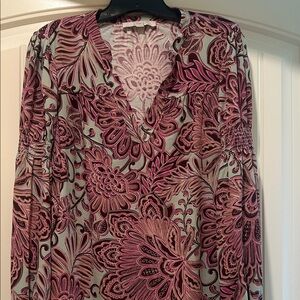 Floral V-Neck Women's Top - Pink and Gray